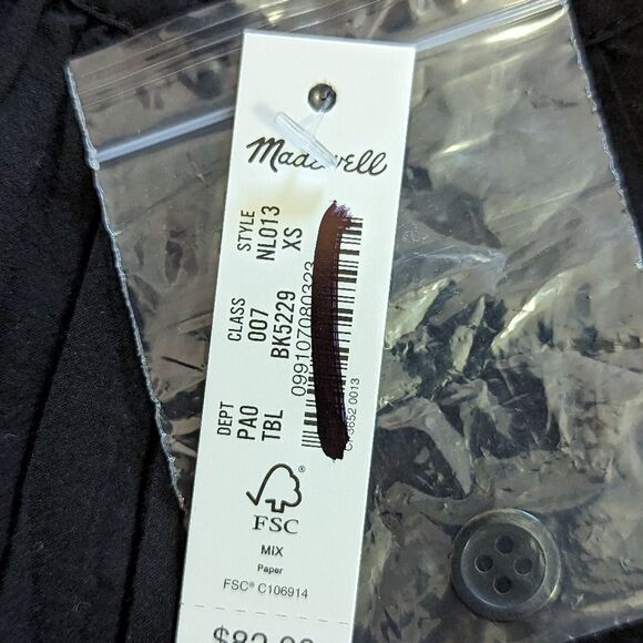 Madewell NWT Poplin Puff-Sleeve Side Cinch Cutout  Top sz XS in‎ Black - Picture 13 of 13